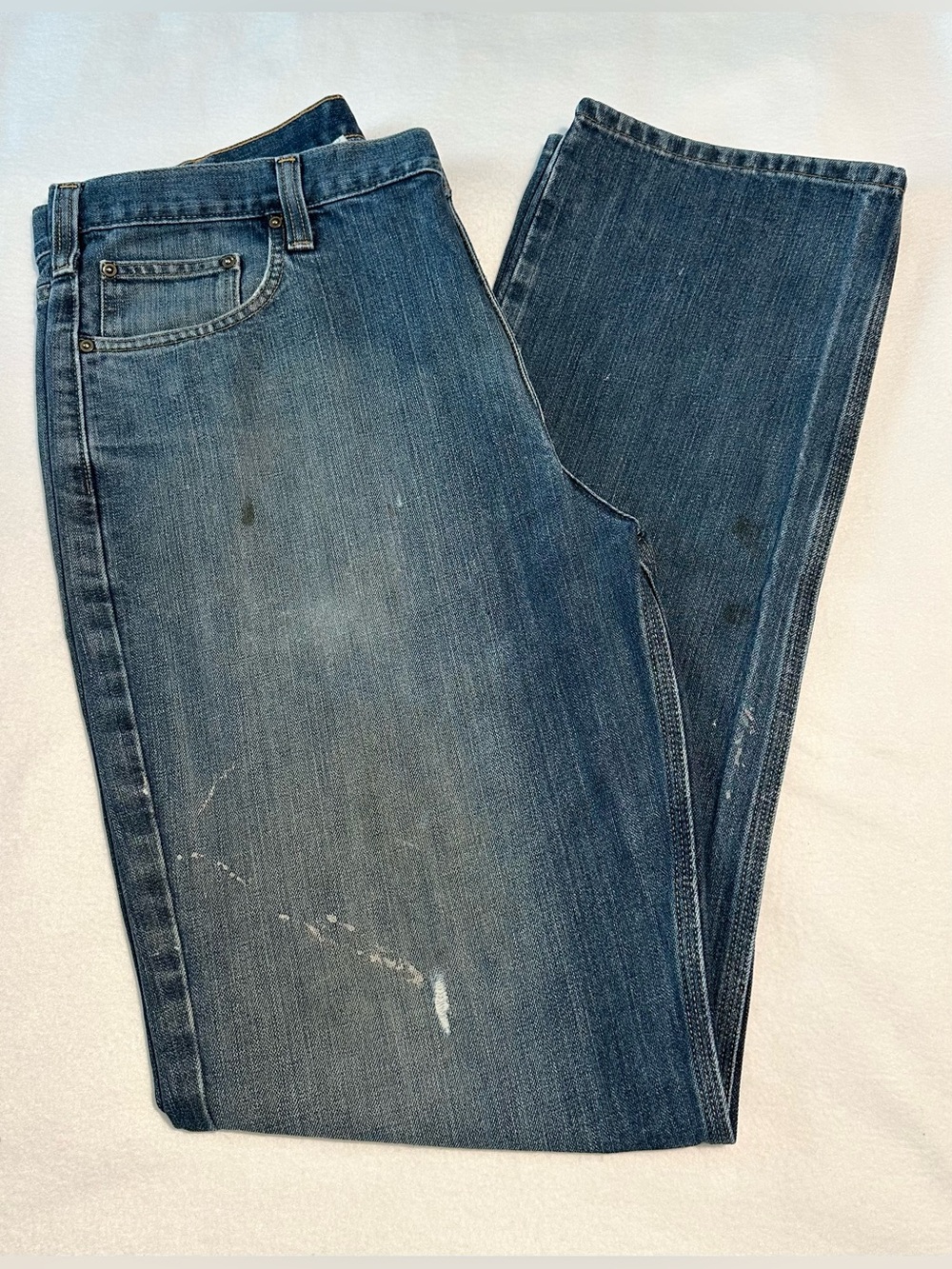 Carhartt Relaxed Fit 101483-966 Distressed Medium Blue Jeans 38X36